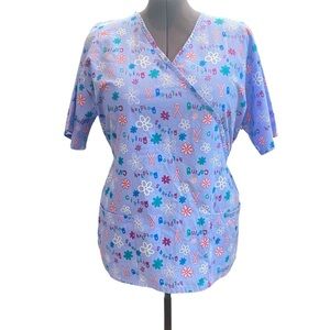 CAROL'S SCRUBS Women's plus size 1X Blue Floral Print Women's Scrub uniform Top